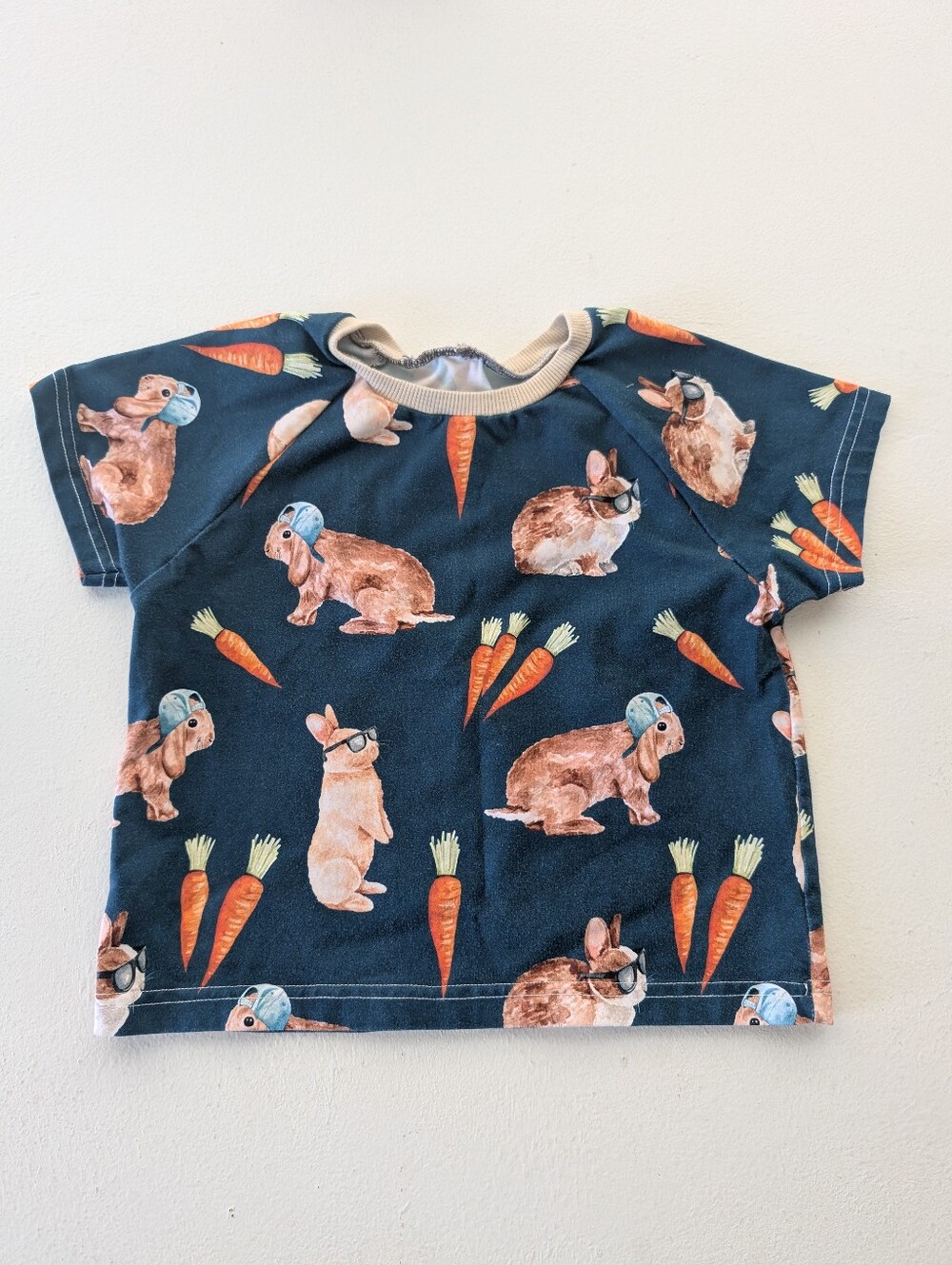 Custom Made Bunny Rabbit Carrot Easter Tshirt Retro Ringer Approx 2T - 3T